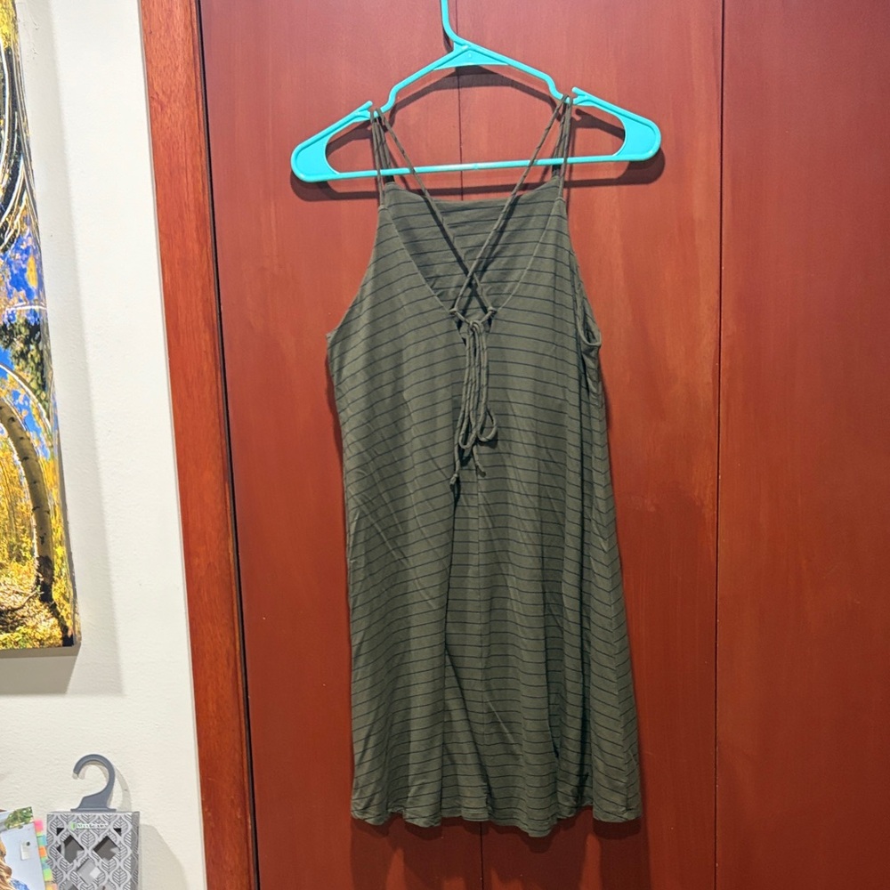 Lush Olive Green Striped Strappy Dress